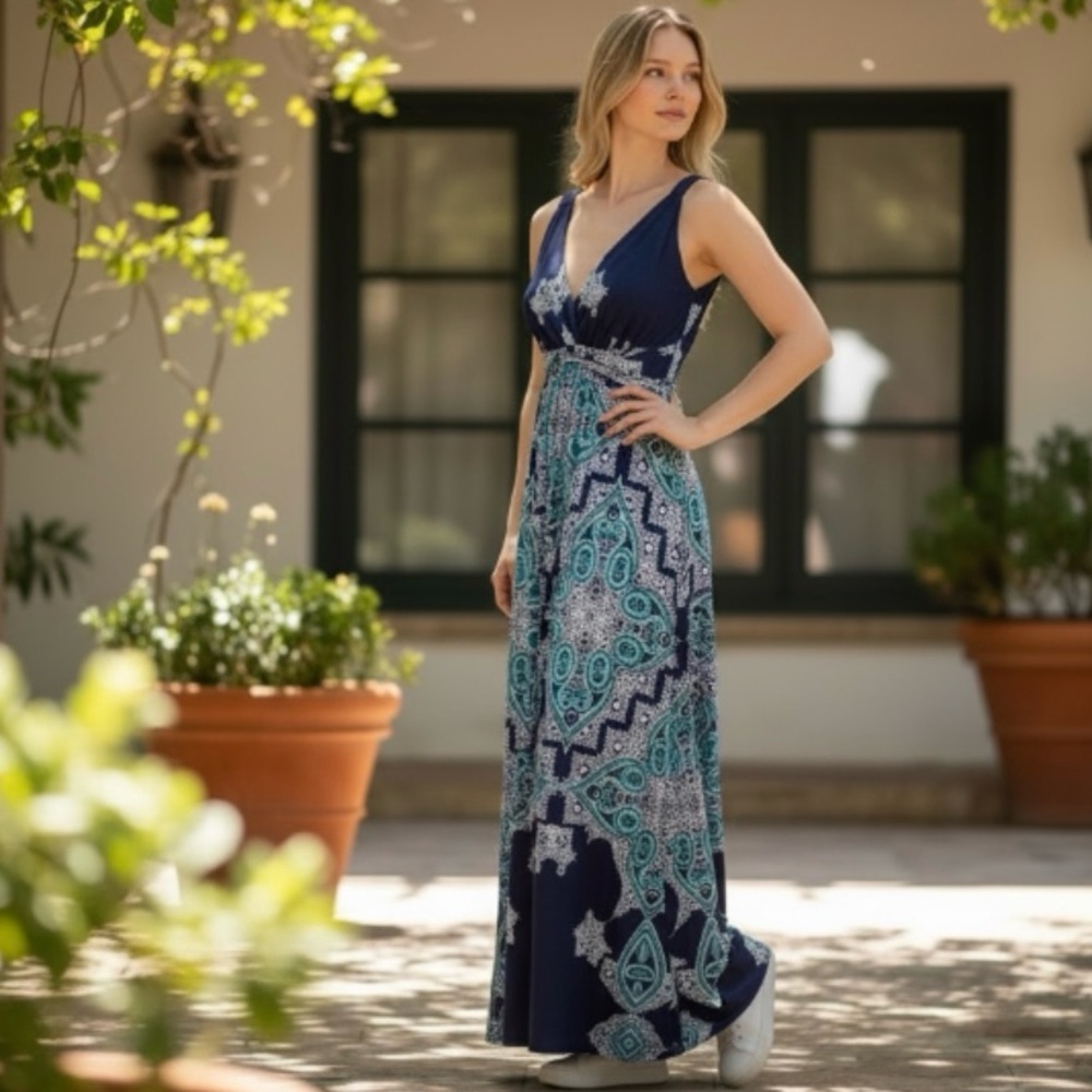 Covington Sleeveless Boho Print Maxi Dress Size Medium - Picture 4 of 13